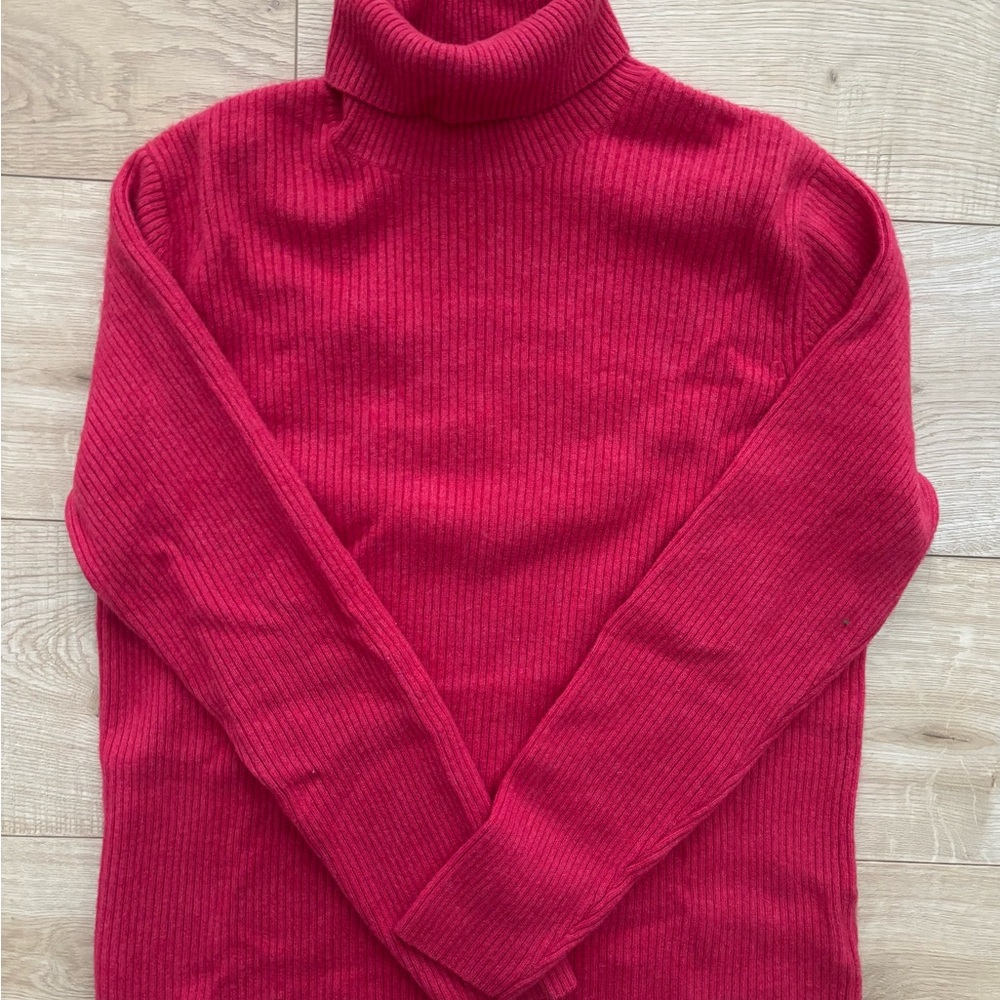 Lands End Cashmere Sweater Coral Red Ribbed Turtleneck Sweater XL Classic Preppy